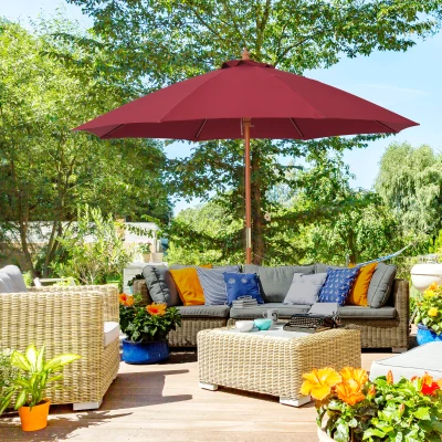 Outsunny Ombrellone da Giardino 2.5x2.5 m in Legno Rosso