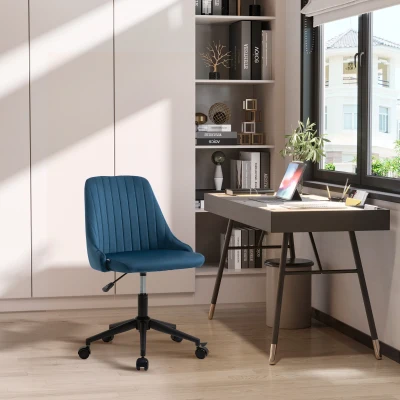 Vinsetto Chaise de bureau design contemporain pivotante 360° ergonomique dossier strié hauteur réglable revêtement velours 50 x 58 x 87 cm bleu