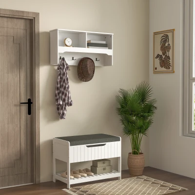 HOMCOM Mobile Appendiabiti a Muro con Panca Scarpiera Bianco