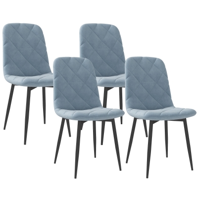 HOMCOM Juego de 4 Sillas de Comedor Tapizadas en Terciopelo con Patas de Acero para Salón 45x54x87 cm Azul Claro