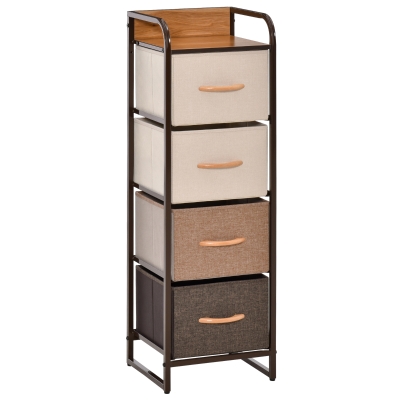 HOMCOM Cómoda para Dormitorio con 4 Cajones Plegables Parte Superior de Madera y Marco Metálico 31x29x99 cm Multicolor