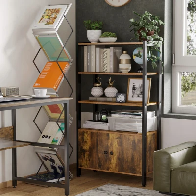 HOMCOM Industrial Bookshelf Storage Cabinet 3-Tier Rustic Brown