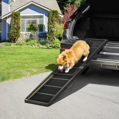 PawHut Rampa per Cani Pieghevole in Legno Antiscivolo e Maniglia