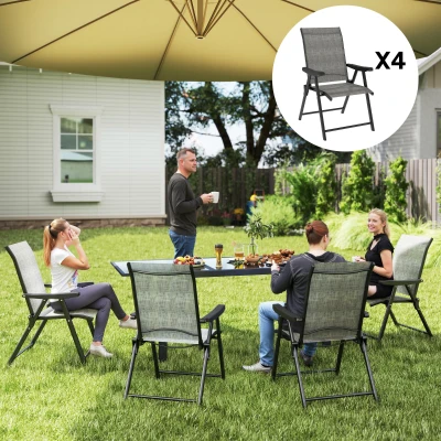 Folding Chair Set 56W x 73D x 97H cm Black and Grey