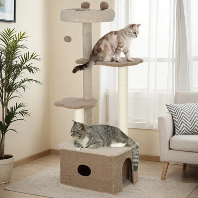 PawHut Albero Tiragraffi per Gatti con Lettino e Casetta Marrone