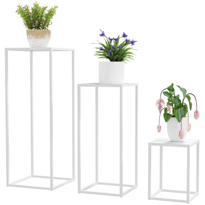 Outsunny Lot 3 Supports Plantes Métal Empilables Int/Ext Blanc