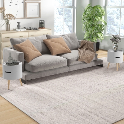 HOMCOM 3-Tier Round Coffee Table Set of 2 with Storage White