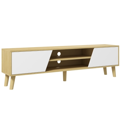 HOMCOM Meuble TV Scandinave 65" 2 Portes Blanc