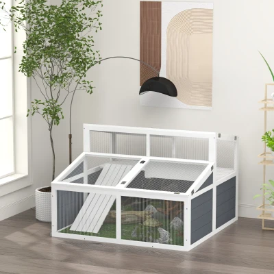 PawHut Enclos Tortue 115x115cm Toit Polycarbonate Gris
