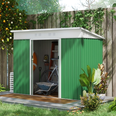 Outsunny Garden Storage Shed Metal Green 7.6x4.3ft