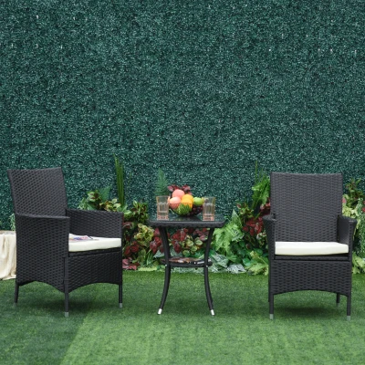 Outsunny Salon Jardin Résine Tressée Noir 2 Fauteuils+Table
