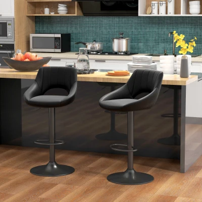 HOMCOM Set 2 Sgabelli Bar con Altezza Regolabile Finta Pelle Nero