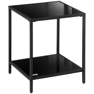 HOMCOM Side Table Steel Frame 2-Tier Storage Black