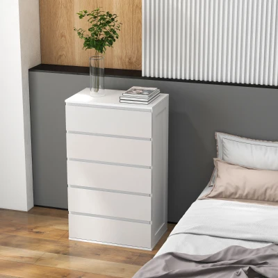 HOMCOM Cassettiera 5 Cassetti in Legno per Camera da Letto Bianco