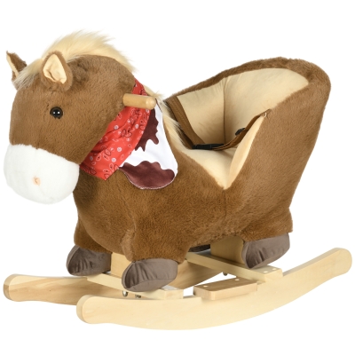 HOMCOM Cheval à Bascule Marron avec Ceinture et Son Hennissement