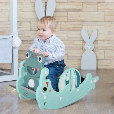 HOMCOM Cheval Bascule 3en1 Toboggan Bleu Turquoise