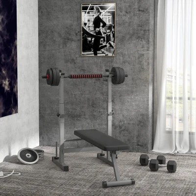 HOMCOM Banc de musculation pliable avec support d'haltères réglable et poignées dips - fitness