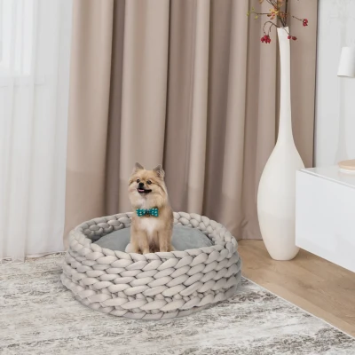 PawHut Panier Chien/Chat Tressé Beige Diamètre 50cm