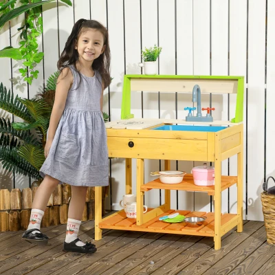 Outsunny Cuisine Enfant Extérieure Bois avec Évier Multicolore