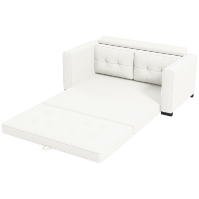 HOMCOM Canapé-Lit 2 Places Convertible Dossier Capitonné Blanc