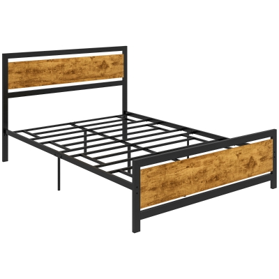 HOMCOM Struttura letto 147cm x 208cm x 103cm Nero, Marrone rustico