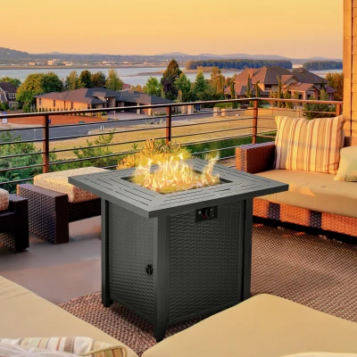 Outsunny Propane Gas Fire Pit Table Rattan 71cm Black