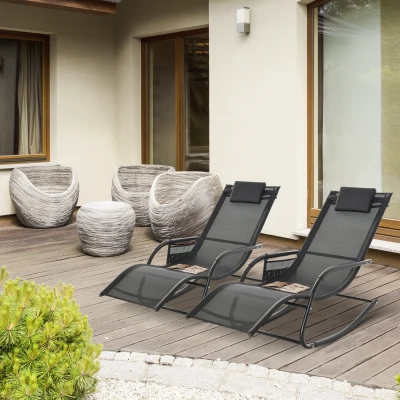 Outsunny 2PC Outdoor Rocking Chair Black with Storage Bag