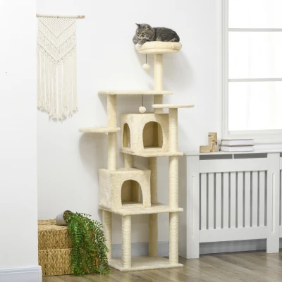 PawHut Arbre Chat 171cm Beige 2 Niches 6 Plateformes