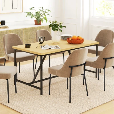 HOMCOM Table à Manger 6 Pers. Bois et Acier Noir Ajustable