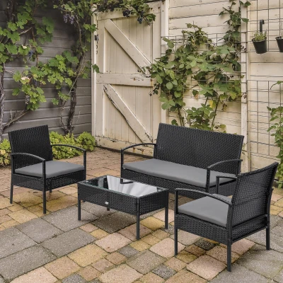 Outsunny Set da Giardino con Divano 2 Poltrone Tavolino Rattan PE