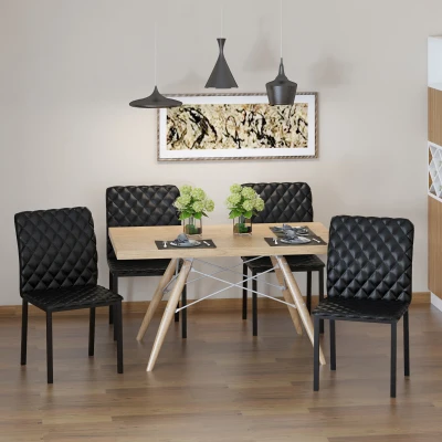 HOMCOM Dining Chairs Faux Leather Metal Legs Set of 4 Black