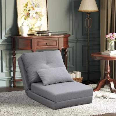 HOMCOM Fauteuil Paresseux Lin Multiposition Gris