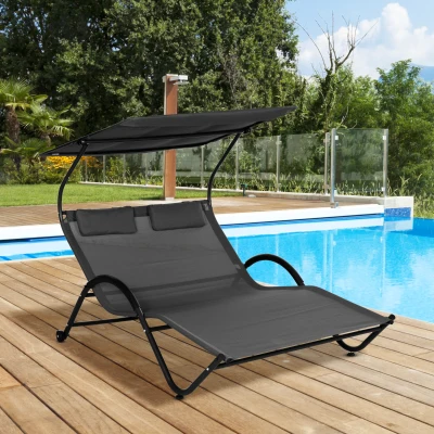 Outsunny Chaise Longue Bain Soleil Acier Polyester Gris