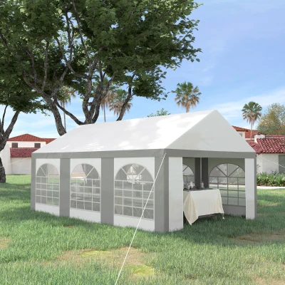 Outsunny 6x4m Galvanised Party Tent Gazebo with Sides