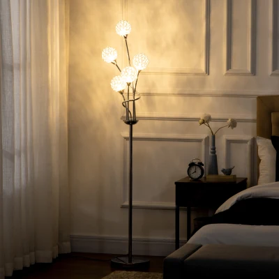 HOMCOM Crystal Floor Lamp 5-Light Modern Silver 34x25cm