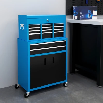 HOMCOM Metal Tool Chest on Wheels with 6 Drawers, Blue