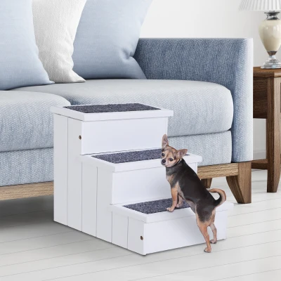 PawHut Wooden Dog Steps Pet Stairs with Storage White