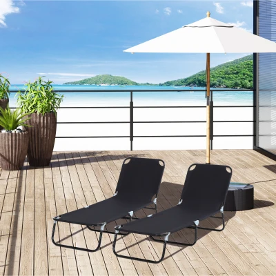 Outsunny 2-Piece Foldable Sun Loungers Black 5-Position