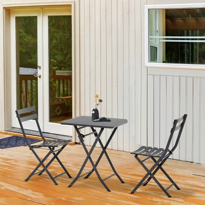 Outsunny Salon Jardin Bistro Pliable Métal Gris
