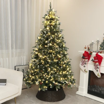 HOMCOM 7ft Pre-Lit Artificial Christmas Tree with Base