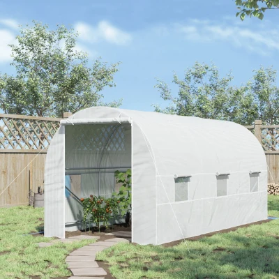 Outsunny Serre Tunnel 9m² Châssis Renforcé 6 Fenêtres Blanc