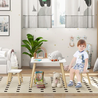 AIYAPLAY Set Tavolo e 2 Sedie per Bambini Schienale a Coniglio