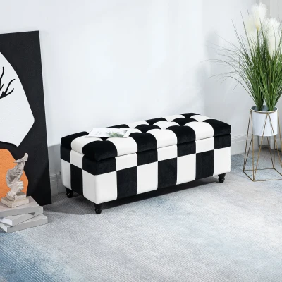 HOMCOM Velvet Storage Ottoman Footstool Box 114x47cm White/Black