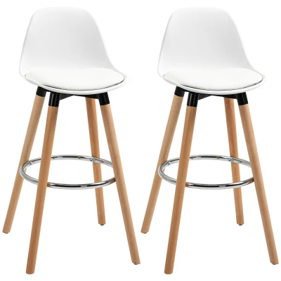 HOMCOM Conjunto de 2 Taburetes de Bar Tapizado en PU Taburetes Altos de Cocina con Asiento 70 cm 40x42x91 cm Blanco(m-1)