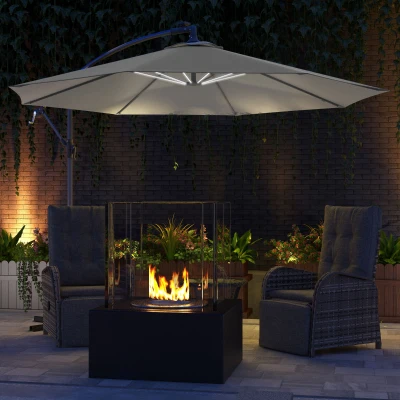 Outsunny 3m Cantilever Parasol with LED Lights Grey