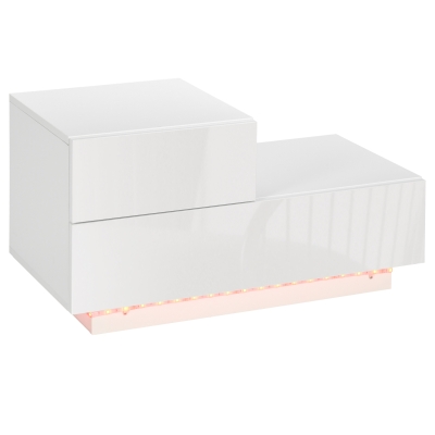 HOMCOM Bedside Table with Drawers RGB LED Light White