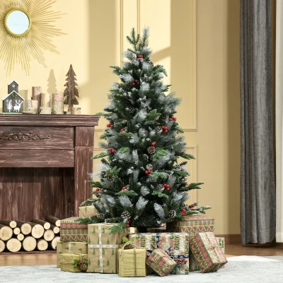 HOMCOM 5FT Snow Dipped Christmas Pencil Tree Green