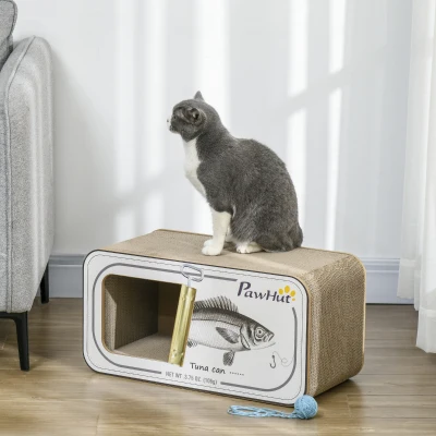 PawHut Cat Scratching Board & House with Catnip, Tuna Design