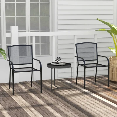 Outsunny Set 2 Sedie da Giardino Impilabili in Acciaio Nero