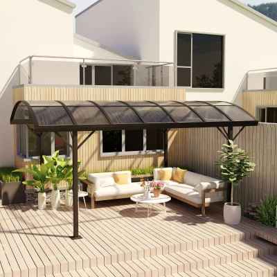 Outsunny Hardtop Gazebo Aluminium Brown 5x3m Carport
